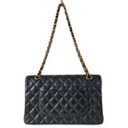 Chanel Shoulder Bag Double Flap Quilted Black Gold Chain — view 3