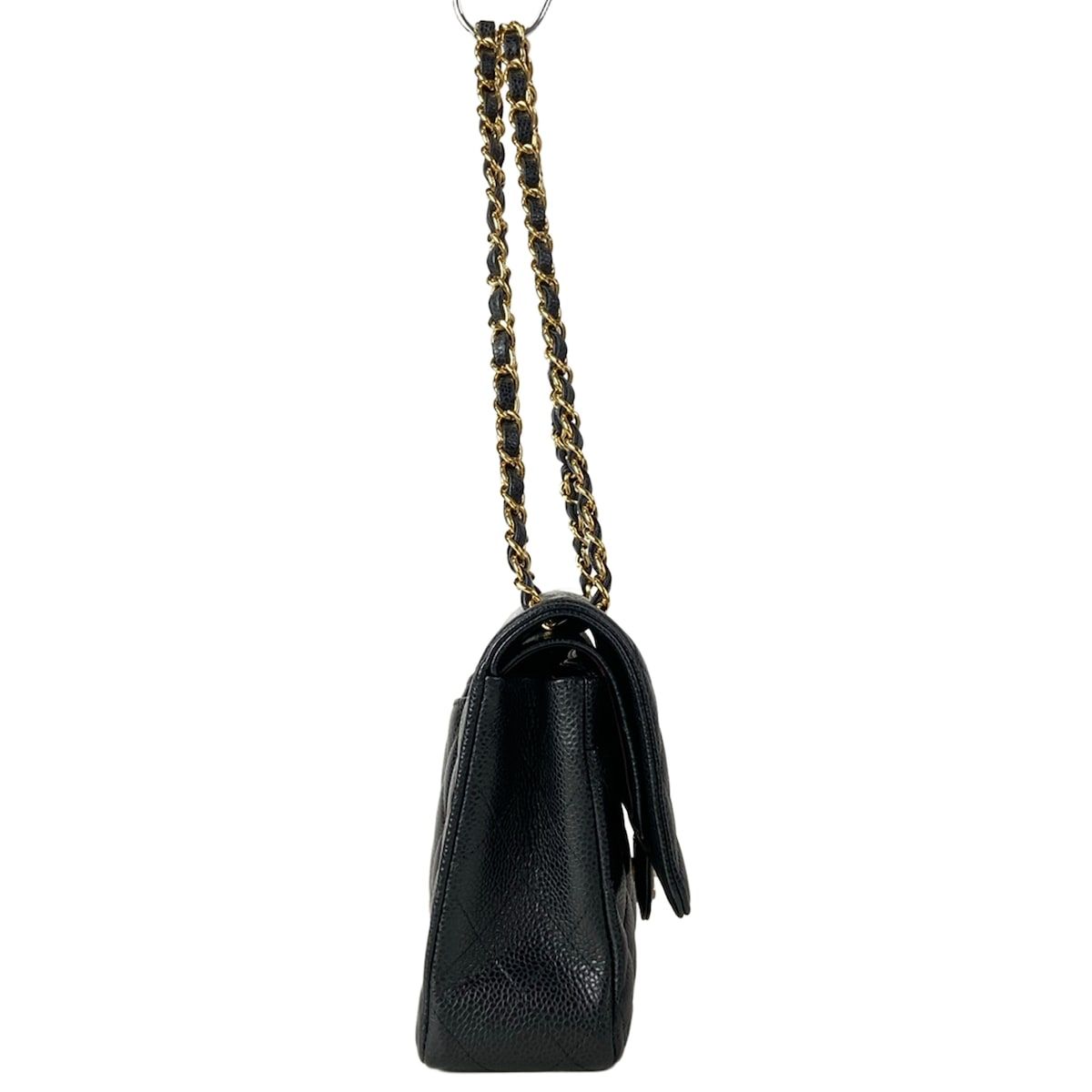 Chanel Shoulder Bag Double Flap Quilted Black Gold Chain — view 2