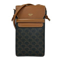 Celine Shoulder Bag Triomphe Canvas Dark Brown Smartphone Pochette Leather