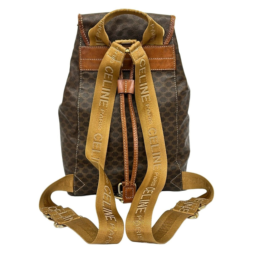 Celine Backpack Macadam Pattern Dark Brown Drawstring Leather — view 3