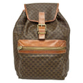 Celine Backpack Macadam Pattern Dark Brown Drawstring Leather