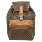 Celine Backpack Macadam Pattern Dark Brown Drawstring Leather