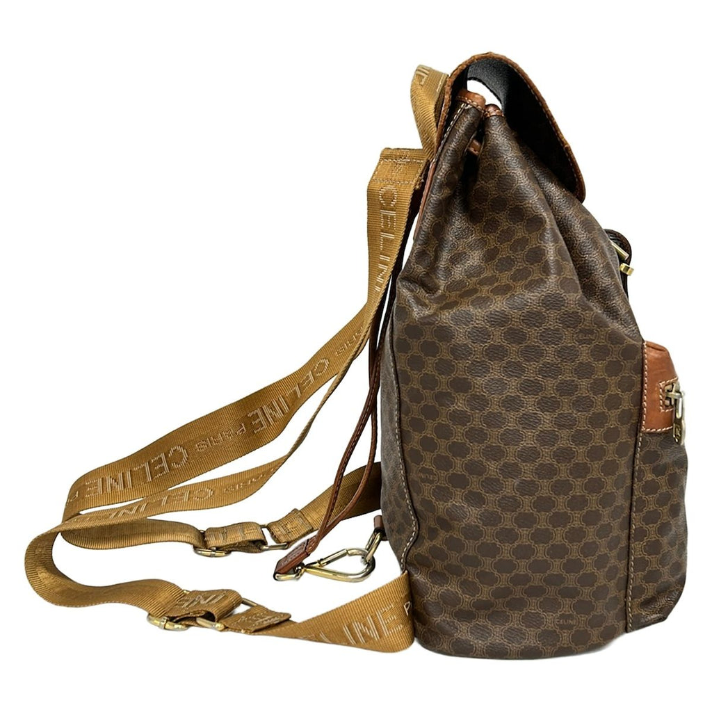 Celine Backpack Macadam Pattern Dark Brown Drawstring Leather — view 2