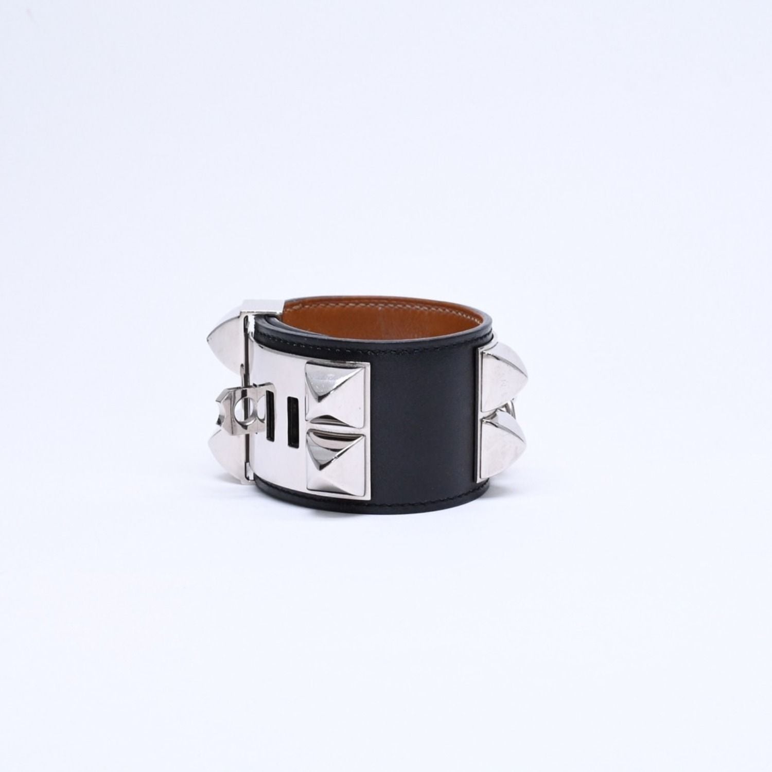 Hermes Collier de Chien Bracelet Bangle Box Calf Black Silver — view 3
