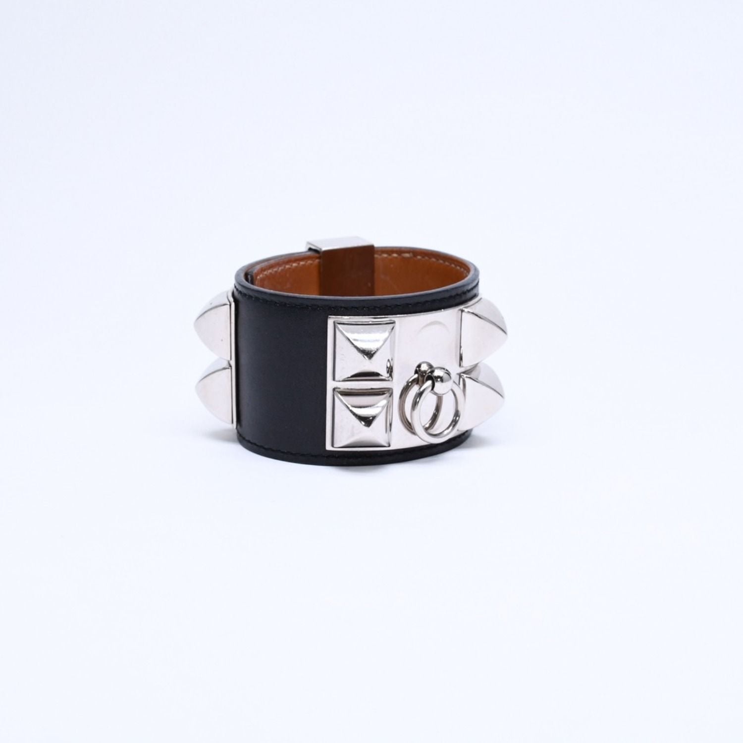 Hermes Collier de Chien Bracelet Bangle Box Calf Black Silver — view 4