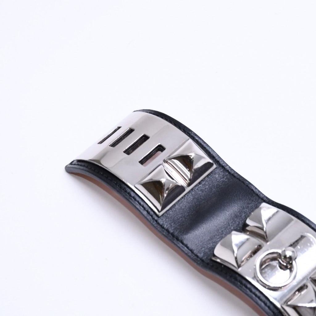 Hermes Collier de Chien Bracelet Bangle Box Calf Black Silver — view 8