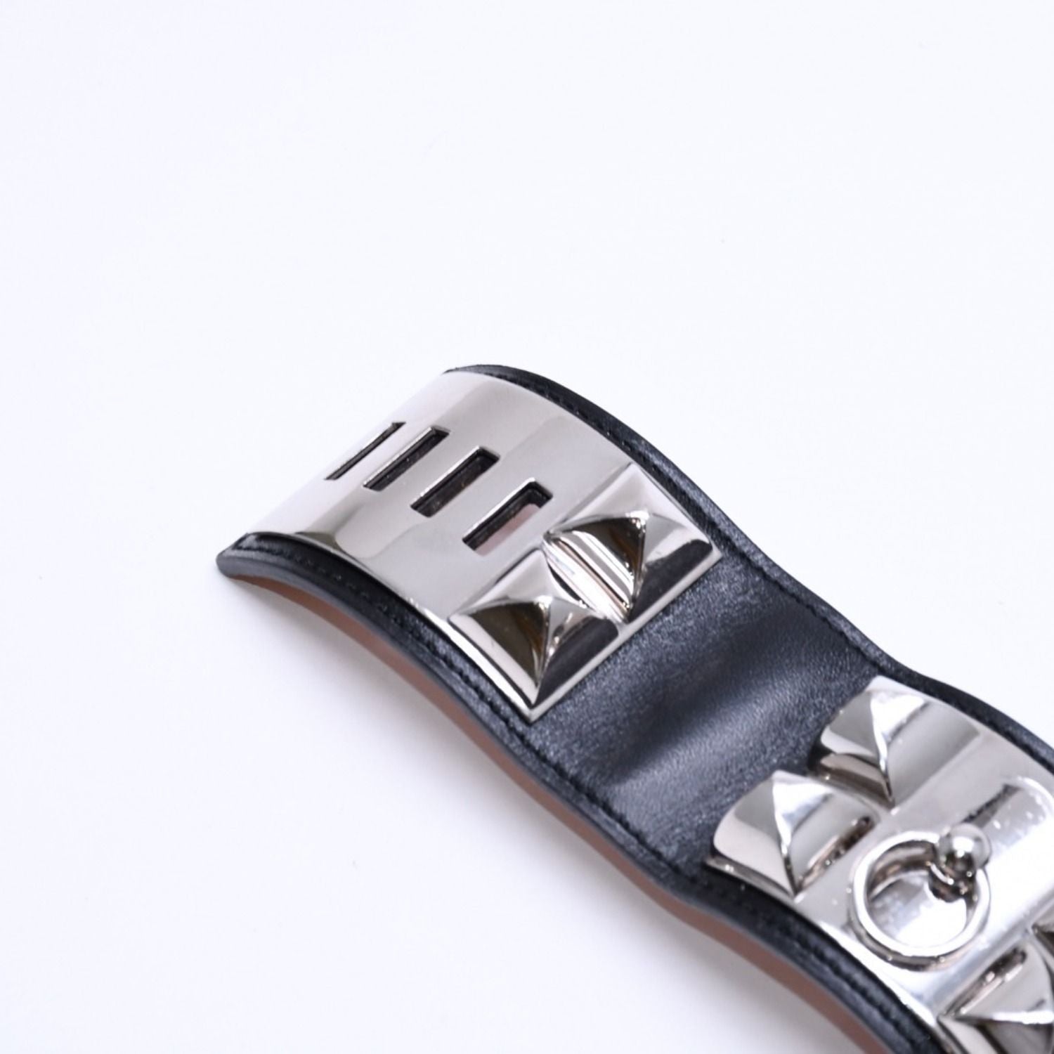 Hermes Collier de Chien Bracelet Bangle Box Calf Black Silver — view 8