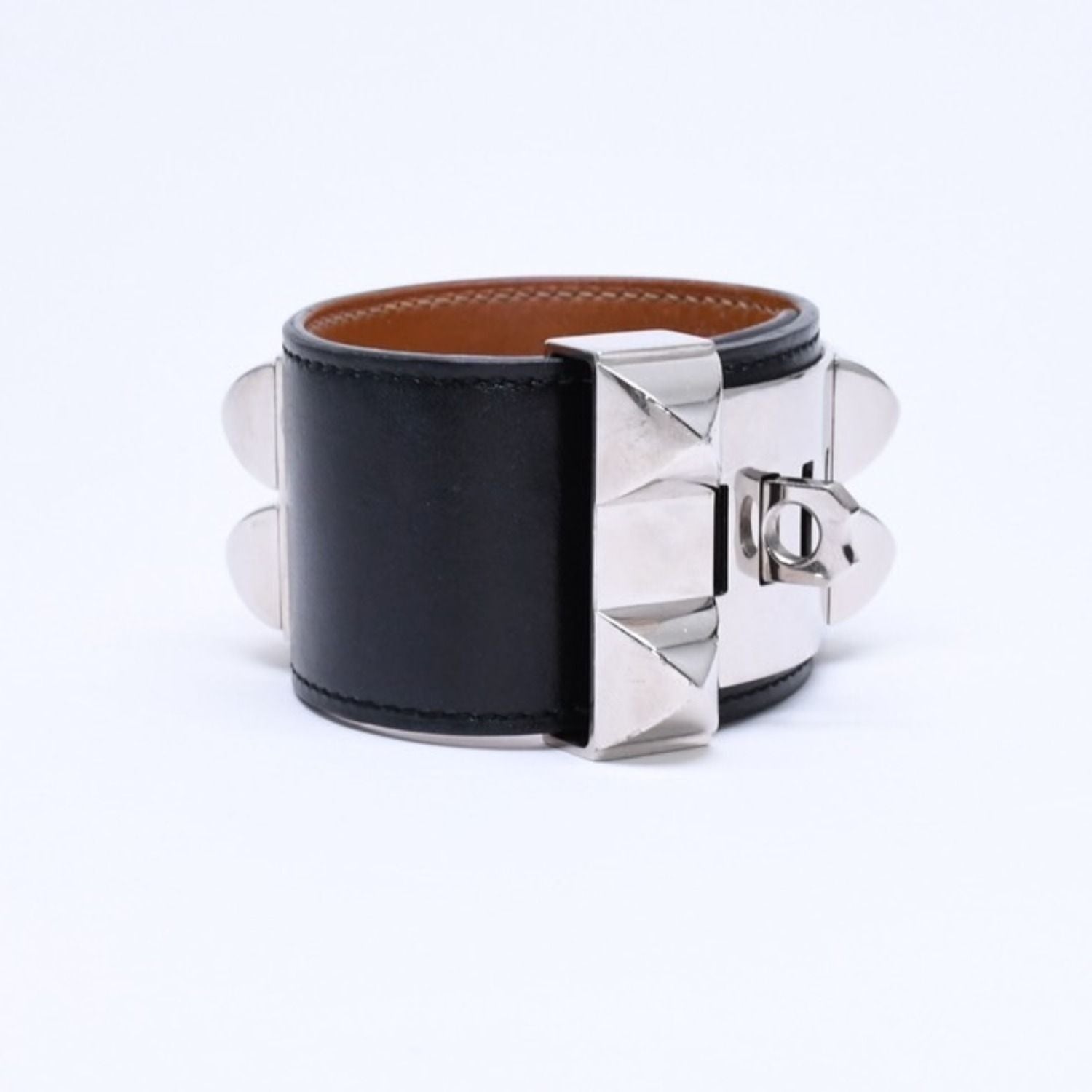 Hermes Collier de Chien Bracelet Bangle Box Calf Black Silver — view 2