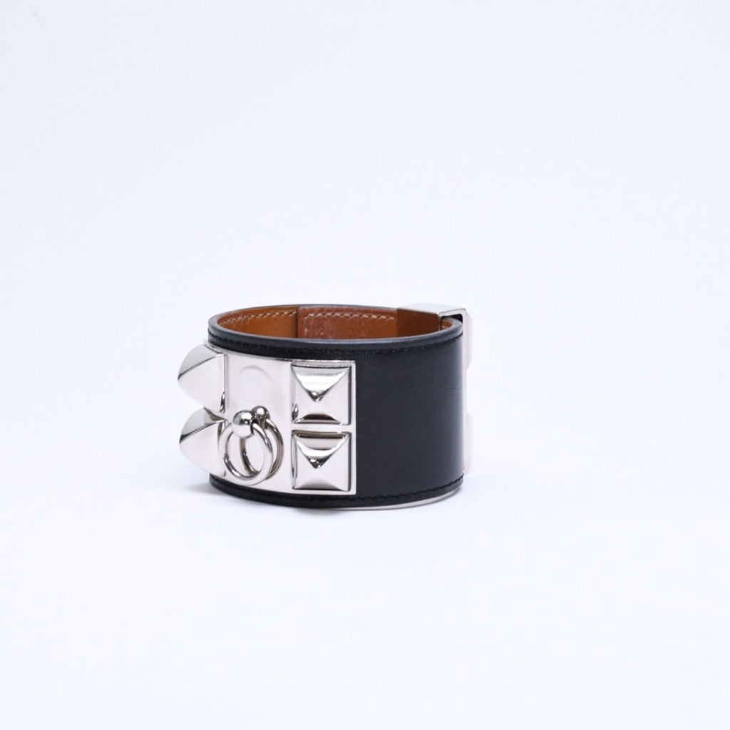 Hermes Collier de Chien Bracelet Bangle Box Calf Black Silver — view 5