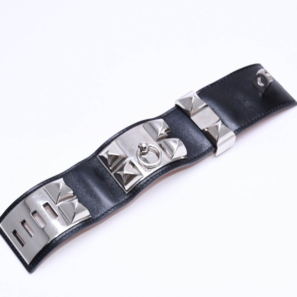 Hermes Collier de Chien Bracelet Bangle Box Calf Black Silver — view 7