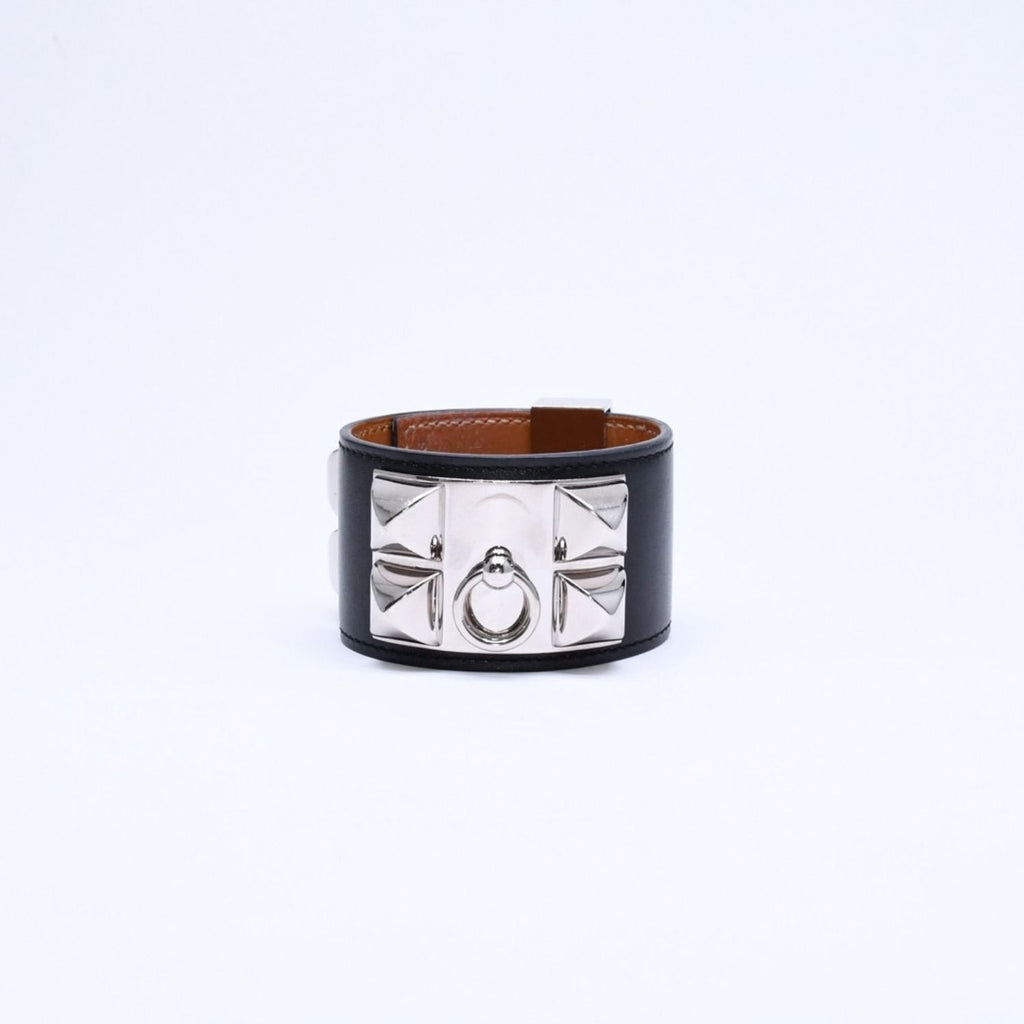 Hermes Collier de Chien Bracelet Bangle Box Calf Black Silver — view 6