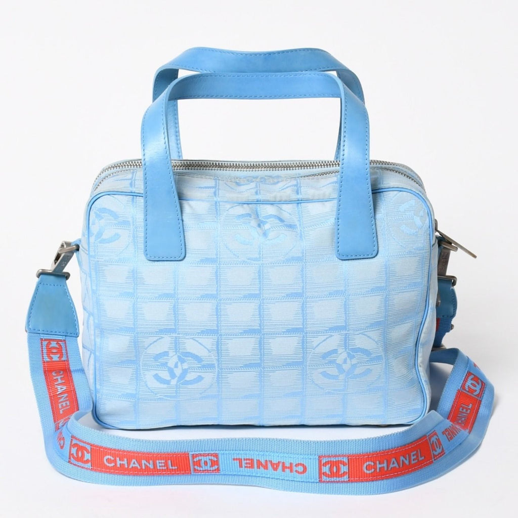 Chanel New Travel Line 2-Way Bag CC Logo Nylon Leather Blue
