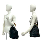 Gucci Vintage Bamboo Logo Leather 2-Way Shoulder Bag Drawstring Black — view 2