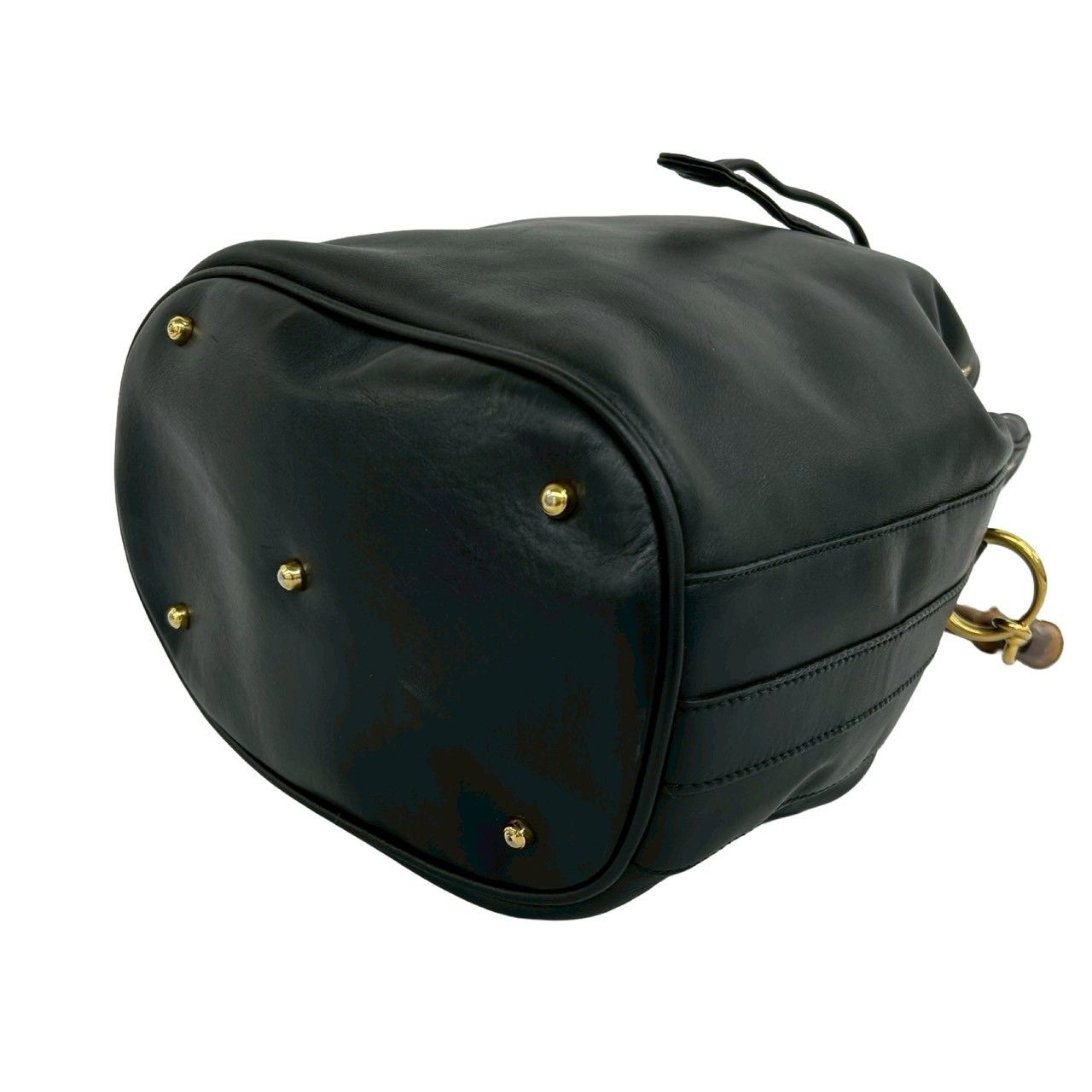 Gucci Vintage Bamboo Logo Leather 2-Way Shoulder Bag Drawstring Black — view 8