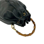 Gucci Vintage Bamboo Logo Leather 2-Way Shoulder Bag Drawstring Black — view 4