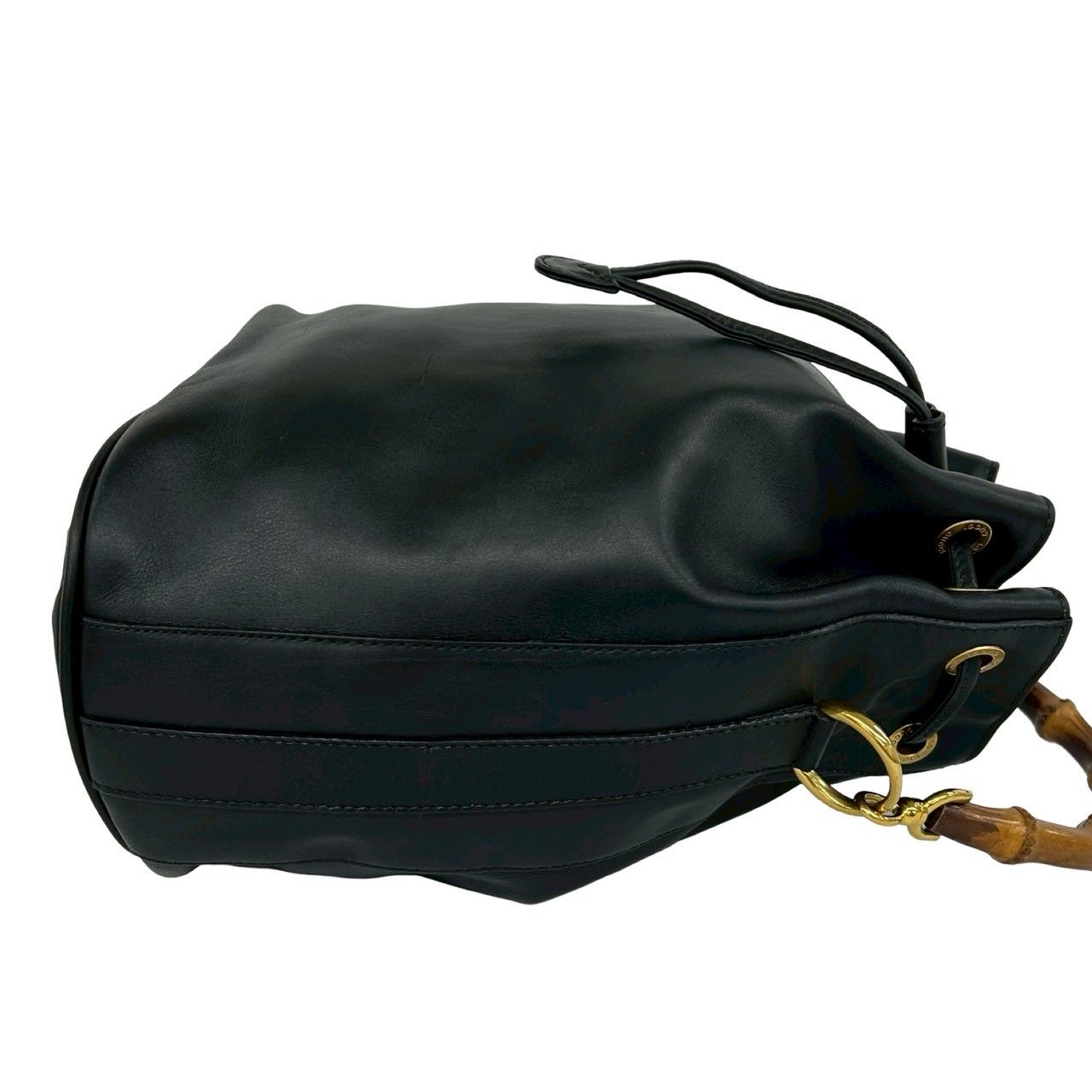 Gucci Vintage Bamboo Logo Leather 2-Way Shoulder Bag Drawstring Black — view 6