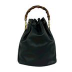 Gucci Vintage Bamboo Logo Leather 2-Way Shoulder Bag Drawstring Black — view 3