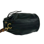 Gucci Vintage Bamboo Logo Leather 2-Way Shoulder Bag Drawstring Black — view 5