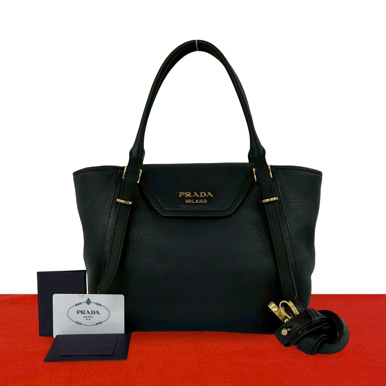 Prada Logo Leather 2-Way Shoulder Bag Mini Tote Black