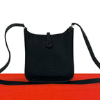 Hermes Evelyne TPM Logo Taurillon Clemence Mini Shoulder Bag Pochette Blue