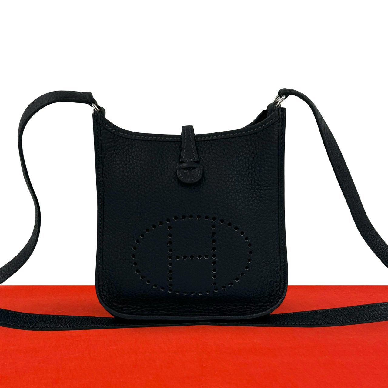 Hermes Evelyne TPM Logo Taurillon Clemence Mini Shoulder Bag Pochette Blue