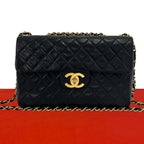 Chanel With Vintage Big Quilted CC Logo Lambskin Shoulder Bag Black