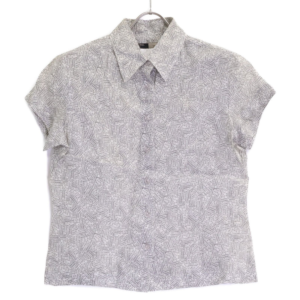 Chanel Logo Print Ramie Short Sleeve Blouse 40