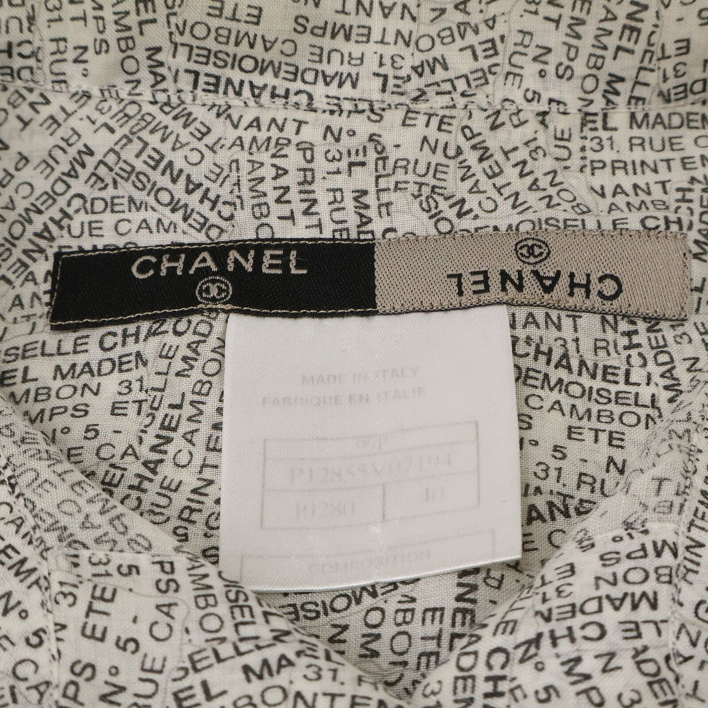 Chanel Logo Print Ramie Short Sleeve Blouse 40 — view 4