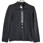 Chanel Collared Knit Top Cashmere Shell Button Gray 38 Sweater