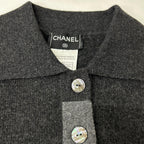 Chanel Collared Knit Top Cashmere Shell Button Gray 38 Sweater — view 3