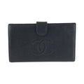 Chanel CC Logo Kiss Lock Black Gold Leather Wallet