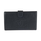 Chanel CC Logo Kiss Lock Black Gold Leather Wallet