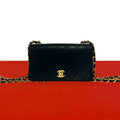 Chanel Vintage Quilted CC Logo Full Flap Lambskin Shoulder Bag Black