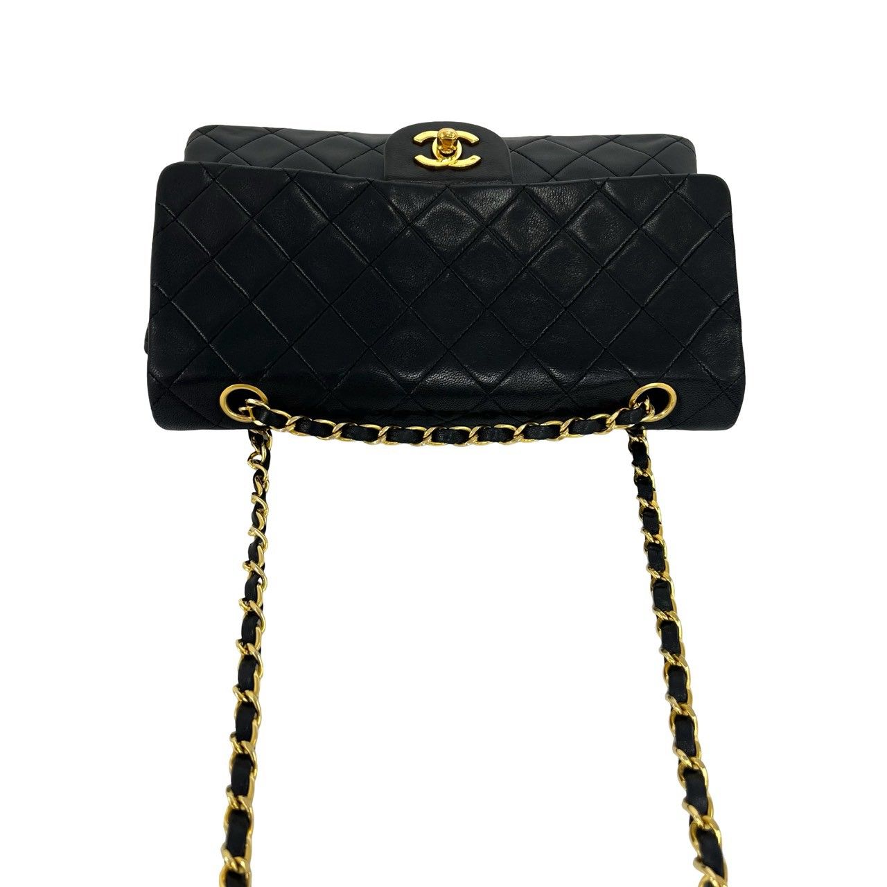 Chanel Vintage Quilted CC Logo Full Flap Lambskin Shoulder Bag Black — view 4