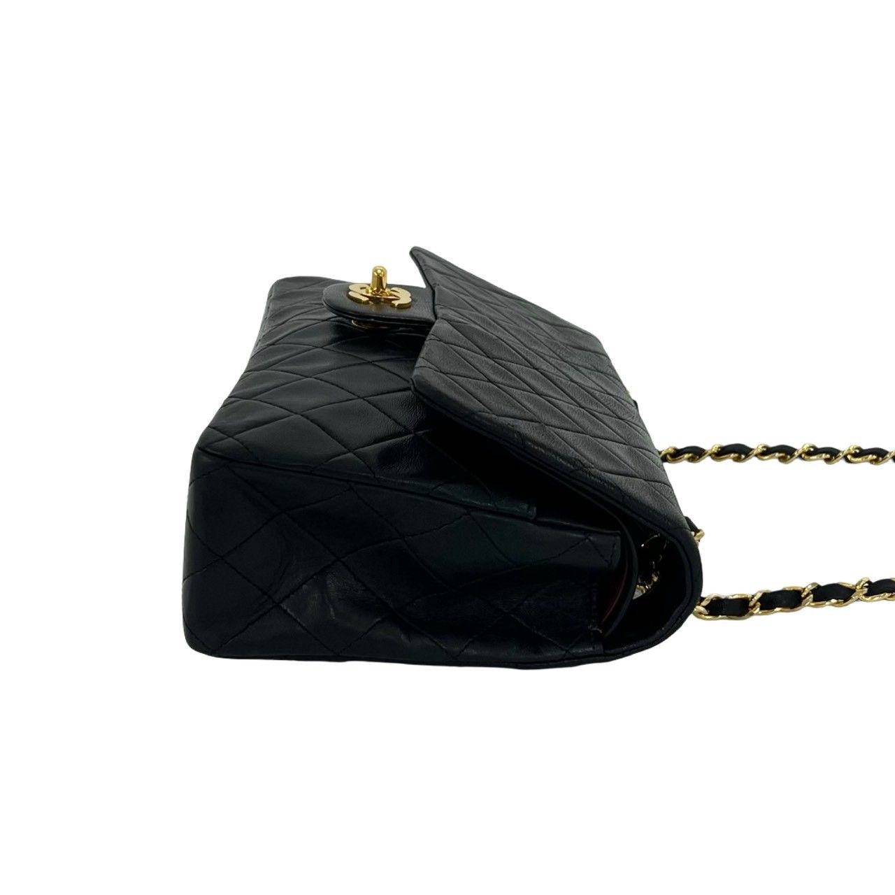 Chanel Vintage Quilted CC Logo Full Flap Lambskin Shoulder Bag Black — view 6