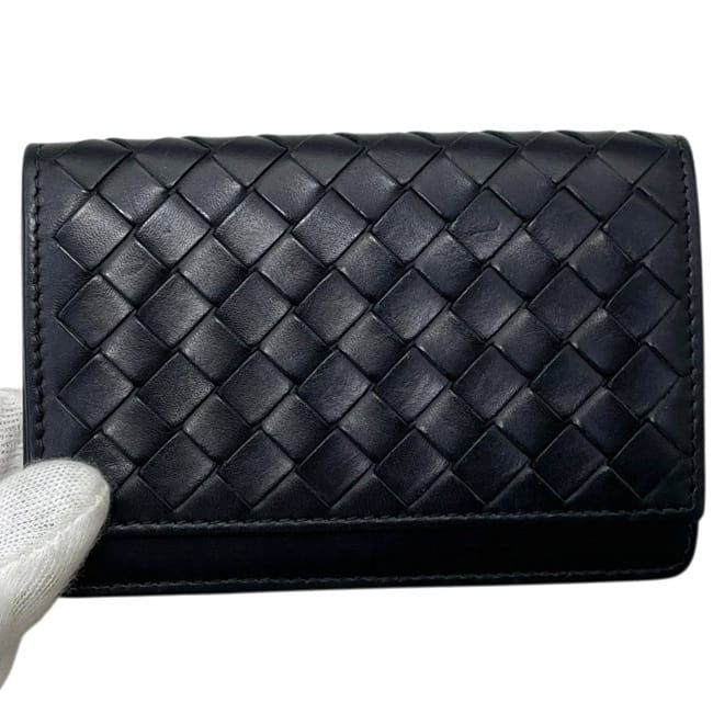 Bottega Veneta Card Case Business Holder Intrecht Leather Black — view 9
