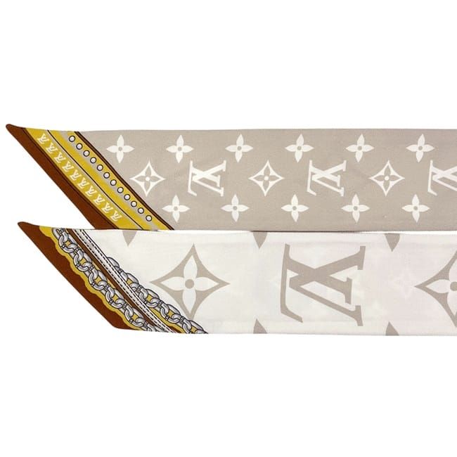 Louis Vuitton Ribbon Scarf Bandeau BB Ultimate Monogram Silk White Chain Pattern — view 6
