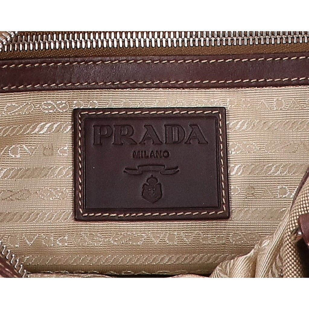 Prada Logo Jacquard Leather Handbag — view 6