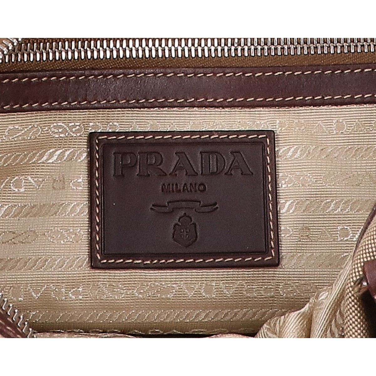 Prada Logo Jacquard Leather Handbag — view 6