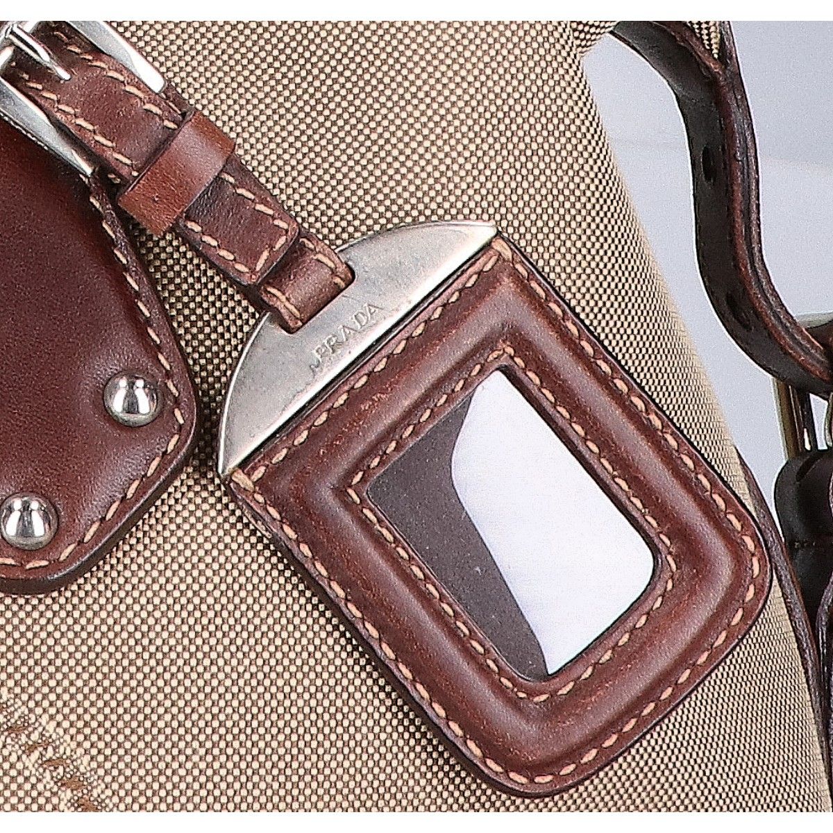 Prada Logo Jacquard Leather Handbag — view 7