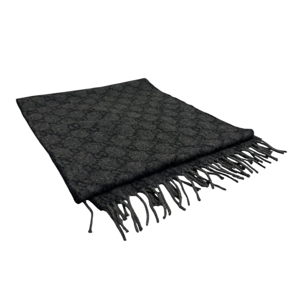 Gucci GG Gray Black Fringe Scarf — view 2