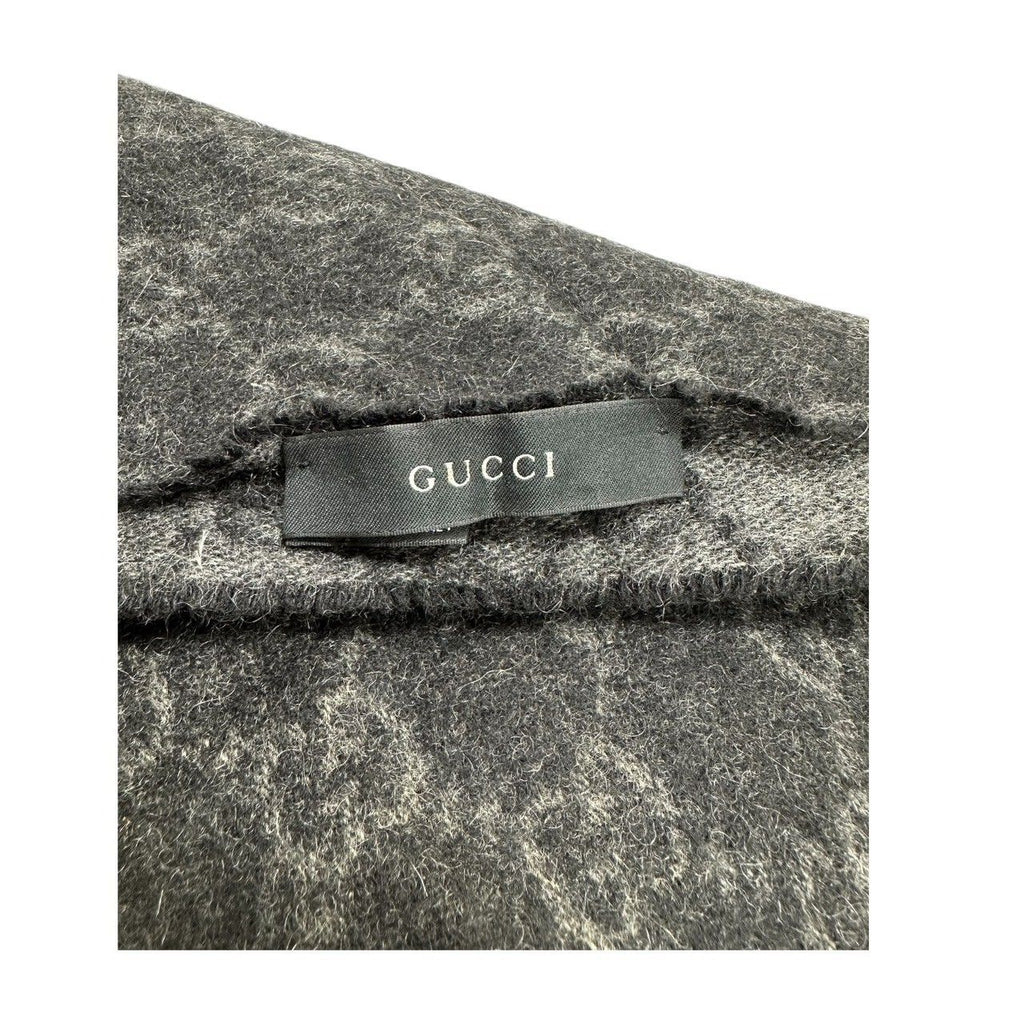 Gucci GG Gray Black Fringe Scarf — view 3