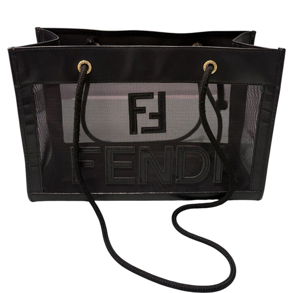 Fendi Mesh Black Gold Leather Tote