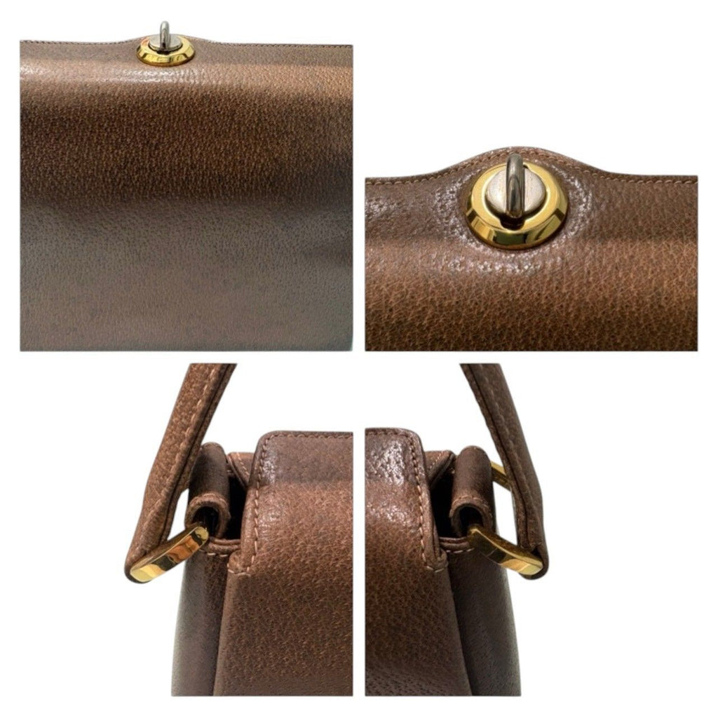 Gucci Calf Leather Brown Gold Handbag — view 6