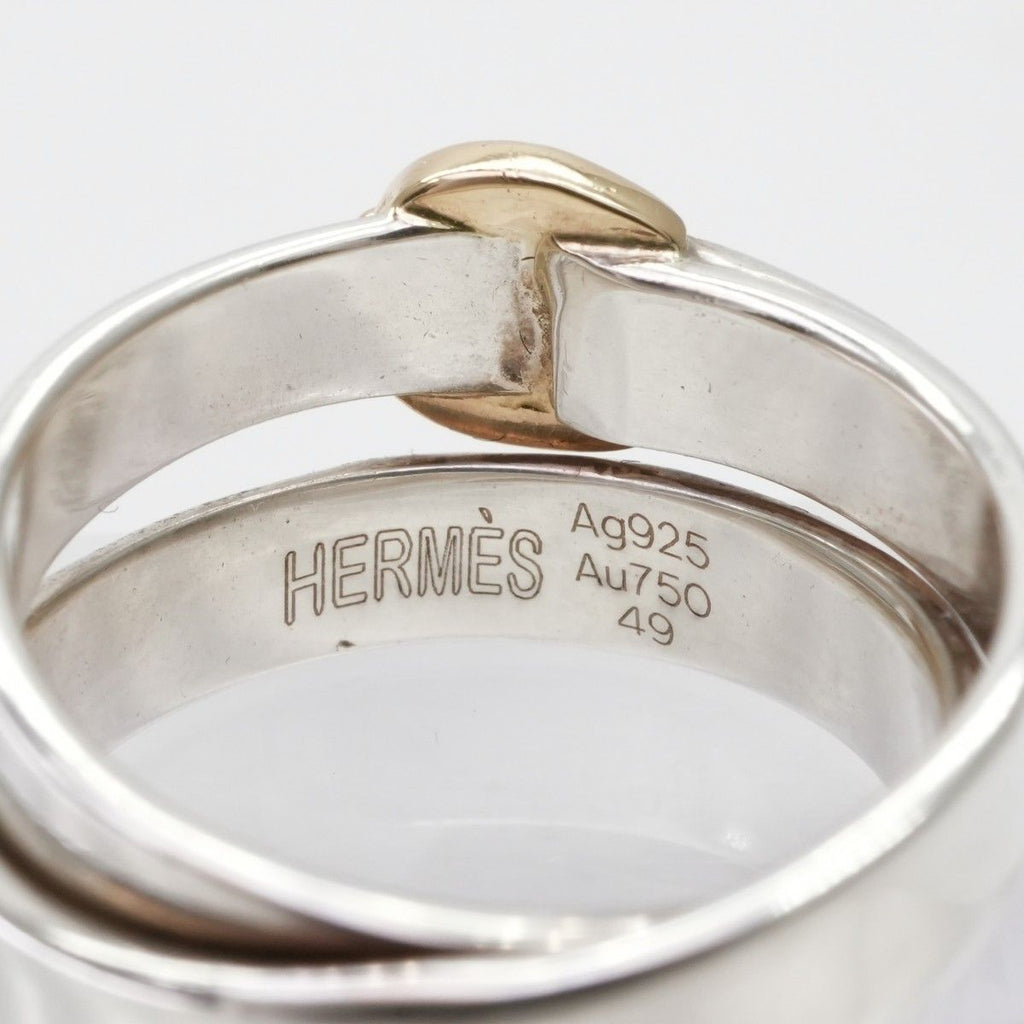 Hermes Double Tour Ring Silver Belt Combination Antique Gold — view 6