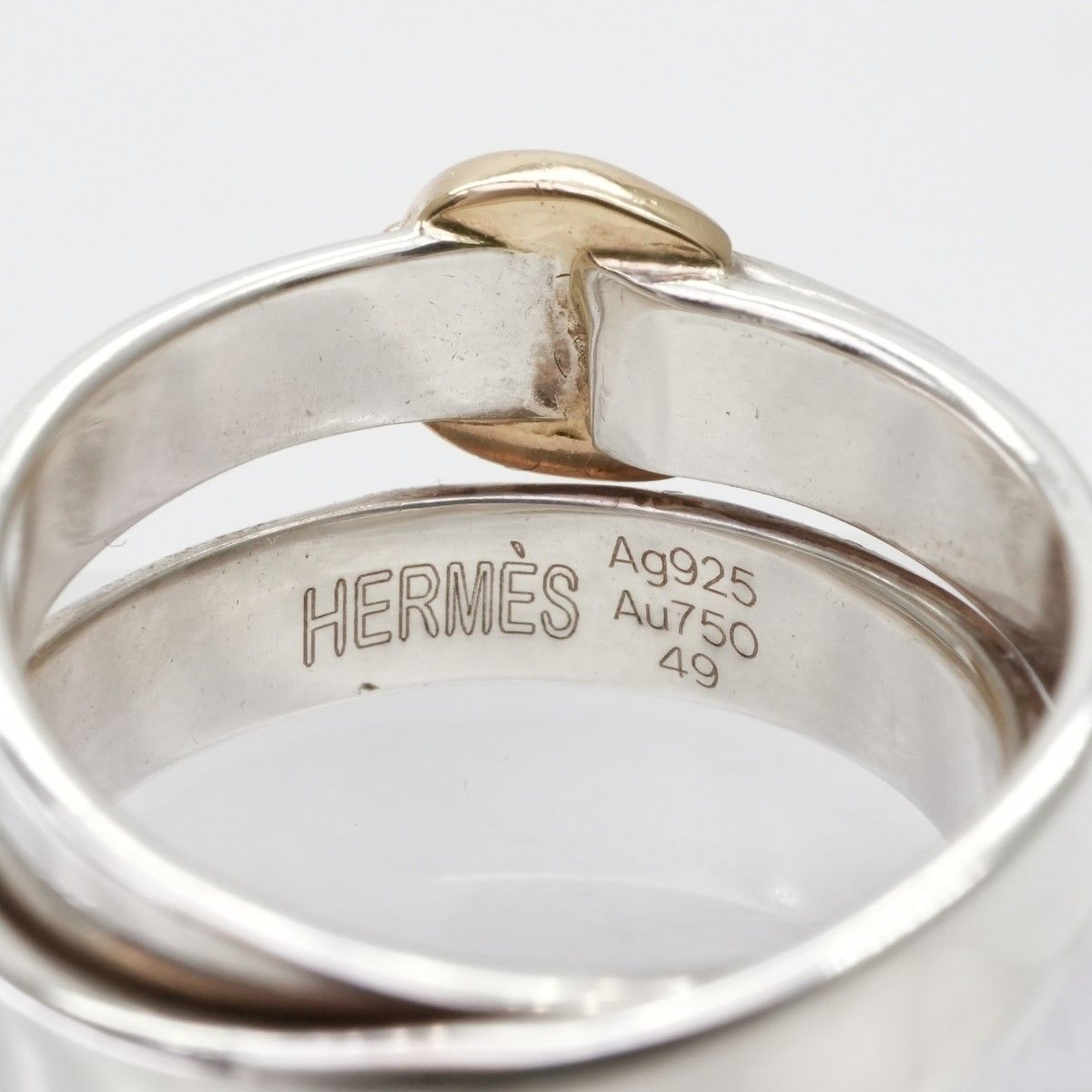 Hermes Double Tour Ring Silver Belt Combination Antique Gold — view 6