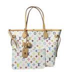 Louis Vuitton Tote Neverfull MM Monogram Multicolor Canvas Blanc White