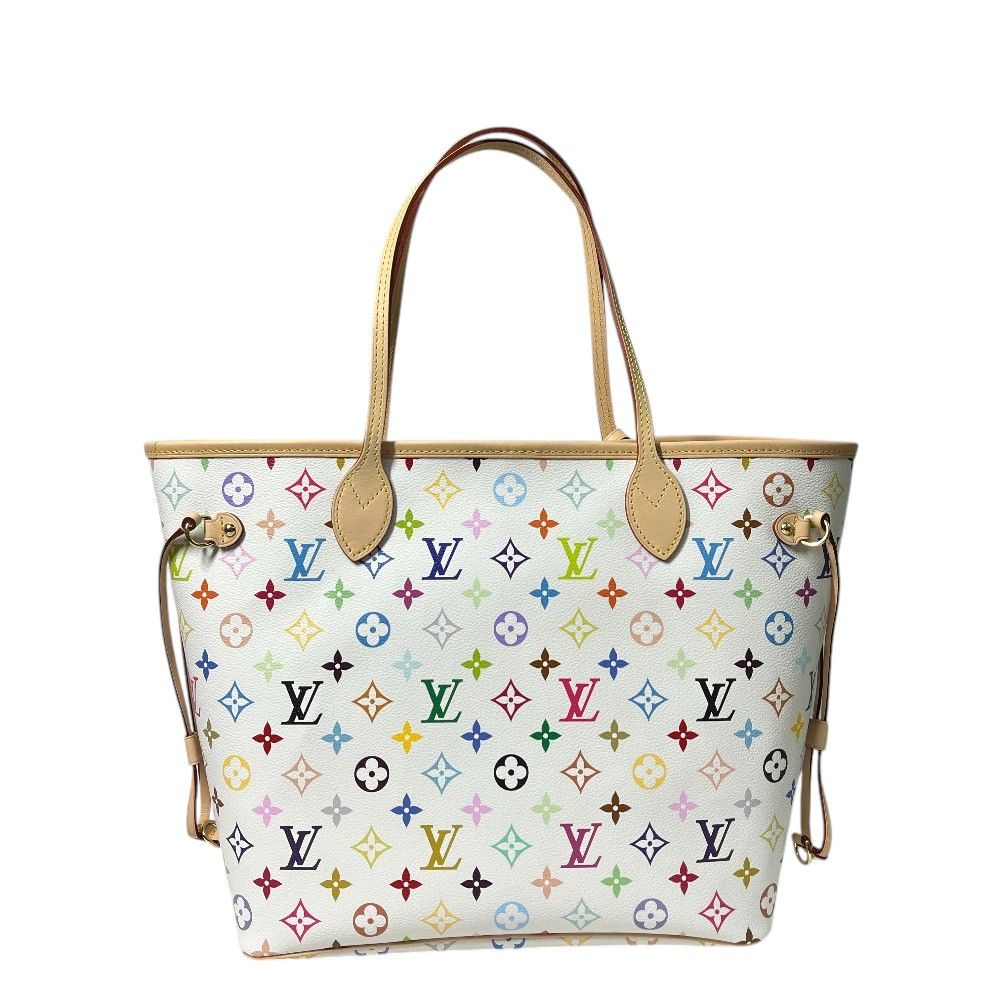 Louis Vuitton Tote Neverfull MM Monogram Multicolor Canvas Blanc White — view 2