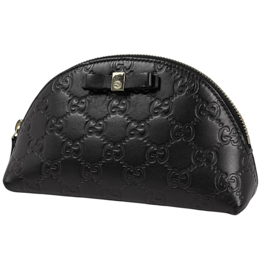 Gucci Makeup Pouch Guccissima GG Pattern Ribbon Marais Black