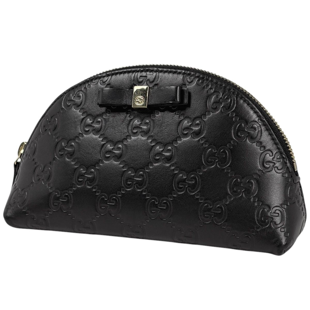 Gucci Makeup Pouch Guccissima GG Pattern Ribbon Marais Black